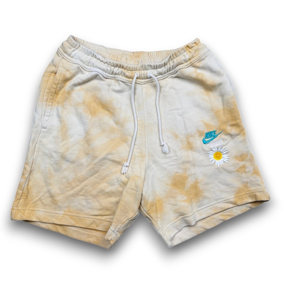 Nike Shorts Mens S Yellow Tie Dye Daisy Beaverton Embroidered Graphic‎ Lounge